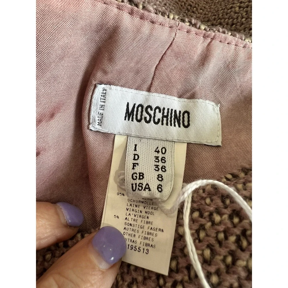 MOSCHINO PINK MAUVE WOOL KNIT TWEED FISHTAIL BACK PLEAT SKIRT SZ 6 NWT $670